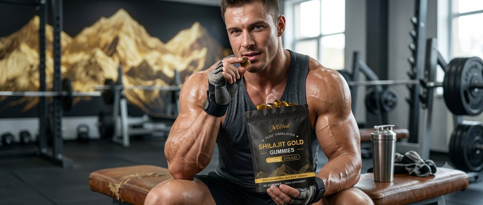 Man taking a NASHnal gummy at the gym